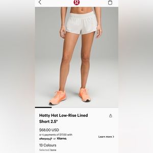 Off white lululemon hotty hot shorts 2.5 in